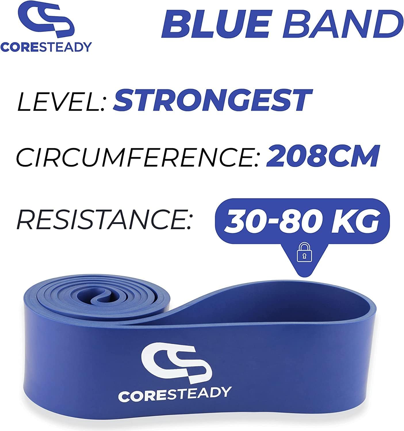 Coresteady Pull Up Bands & Resistance Bands - Rubber Heavy Duty Elastic Loop Band for Men & Women - Build Fit Power & Muscle - Training, Fitness Assist Pull Ups & Gym Exercise - Blue, 30-80kg
