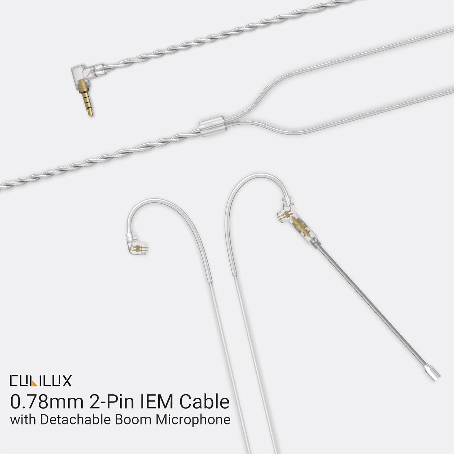 Cubilux 3.5mm 2-Pin 0.78mm IEM Cable with Microphone, Silver Plated OFC Wires Earphone Cable with Detachable Boom MIC for Wan'er S.G, ZS10 Pro, ZS10 Pro X, ZSN PRO, ZSX in-Ear Monitor, 4 Feet