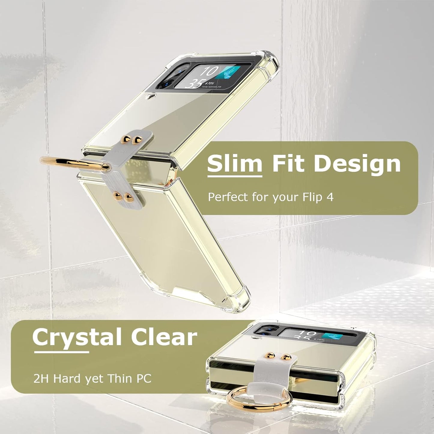 Designed for Samsung Galaxy Z Flip 4 Case Clear with Ring, Anti-Fall Shockproof Protective Phone Cover Case Compatible with Galaxy Z Flip 4 Case 5G 2022 (Clear)