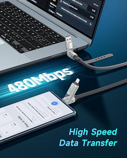 KALINI 4-in-1 USB Type-C Fast Charging Cable, 240W, LED, Lightning 1M Black PD 3.1
