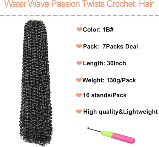 Passion Twist Crochet Hair 7 Packs Water Wave Twists â 30 Inch Natural Black
