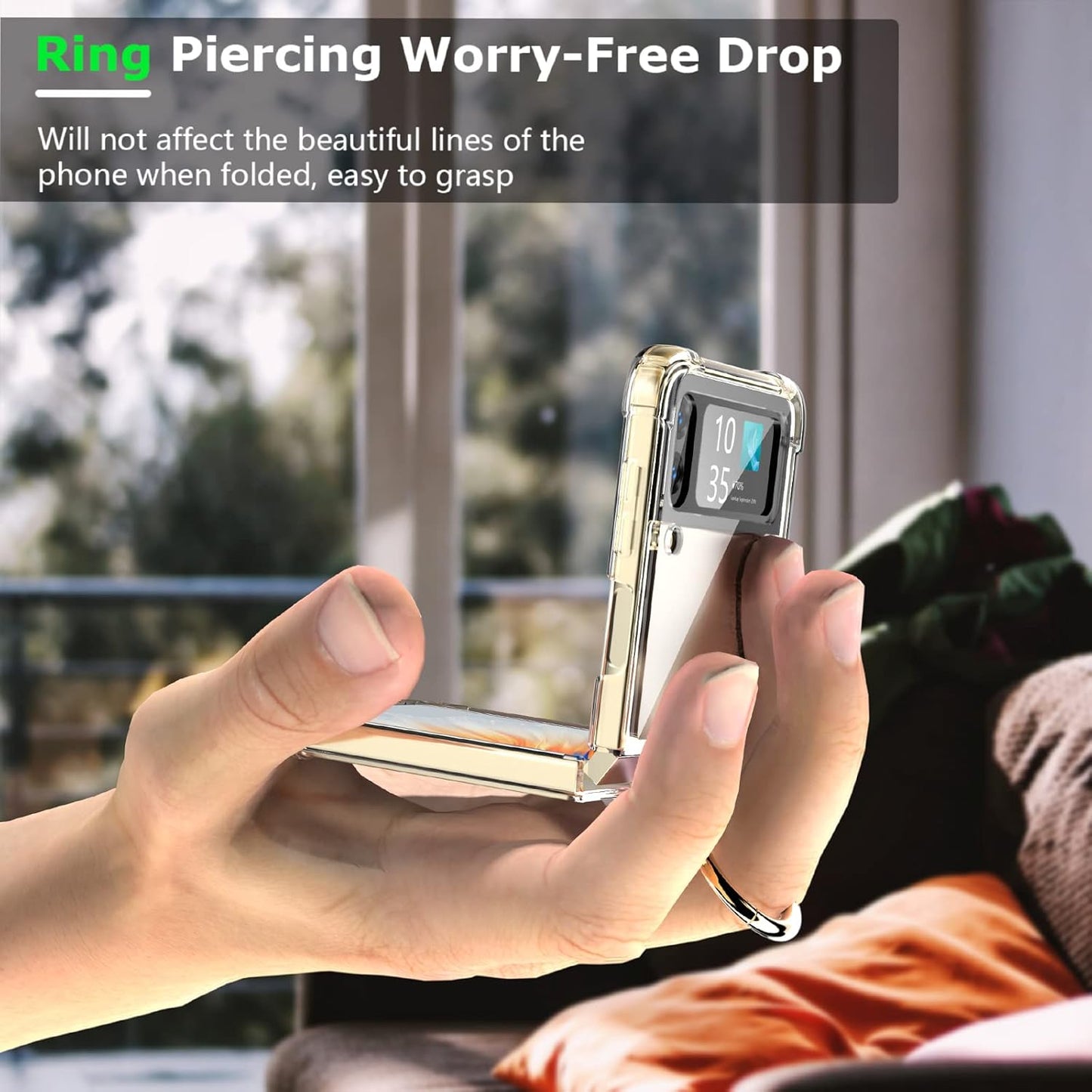 Designed for Samsung Galaxy Z Flip 4 Case Clear with Ring, Anti-Fall Shockproof Protective Phone Cover Case Compatible with Galaxy Z Flip 4 Case 5G 2022 (Clear)