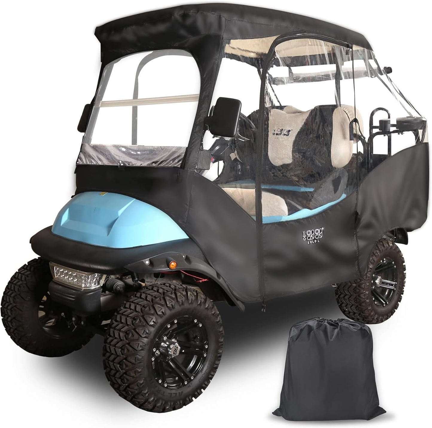 10L0L 4 Passenger Golf Cart Driving Enclosure for Club Car Precedent Golf Buggy with Short Roof Up to 57", 4-Sided Clear Window 420D Rain Cover All Weather Windproof Waterproof