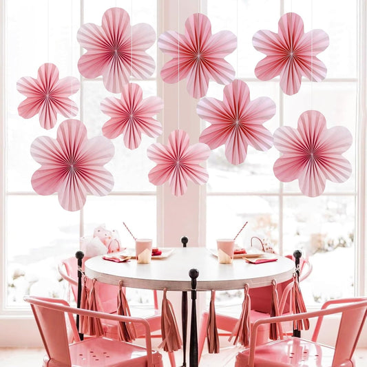 EASY JOY Green Paper Flowers Decorations for Wall Summer Flowers Paper Fans Decoration Green Party Decor for Classroom Floral Backdrop Flower Wall Decor Set of 9