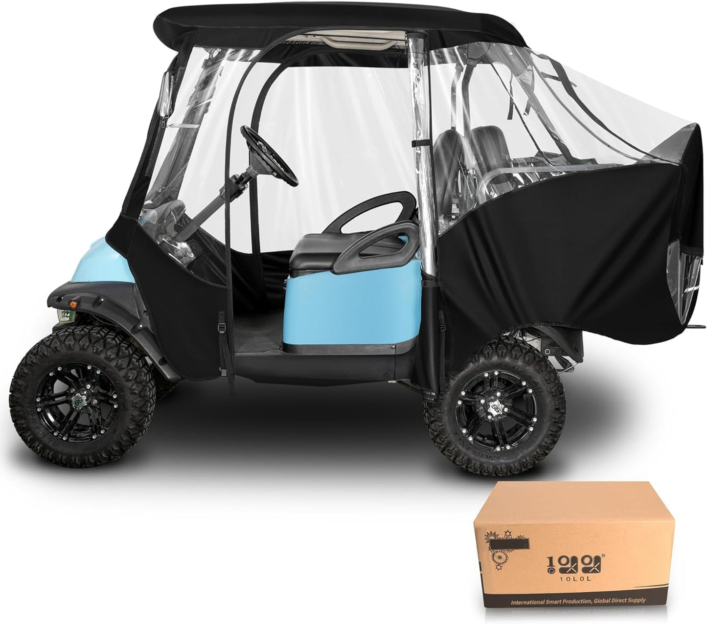 10L0L 4 Passenger Golf Cart Driving Enclosure for Club Car Precedent Golf Buggy with Short Roof Up to 57", 4-Sided Clear Window 420D Rain Cover All Weather Windproof Waterproof