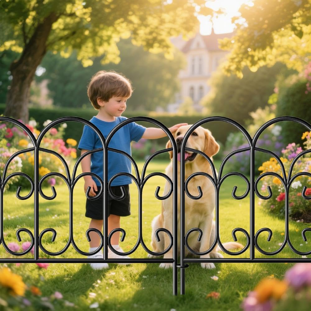 Amagabeli Garden Home 5-Pack Decorative Metal Garden Fence Panels â 46cm(H) x 2.29m(L) Rustproof Wrought Iron Landscape Border, Outdoor Folding Barrier for Flower Beds, Yard Edging & Animal Protection