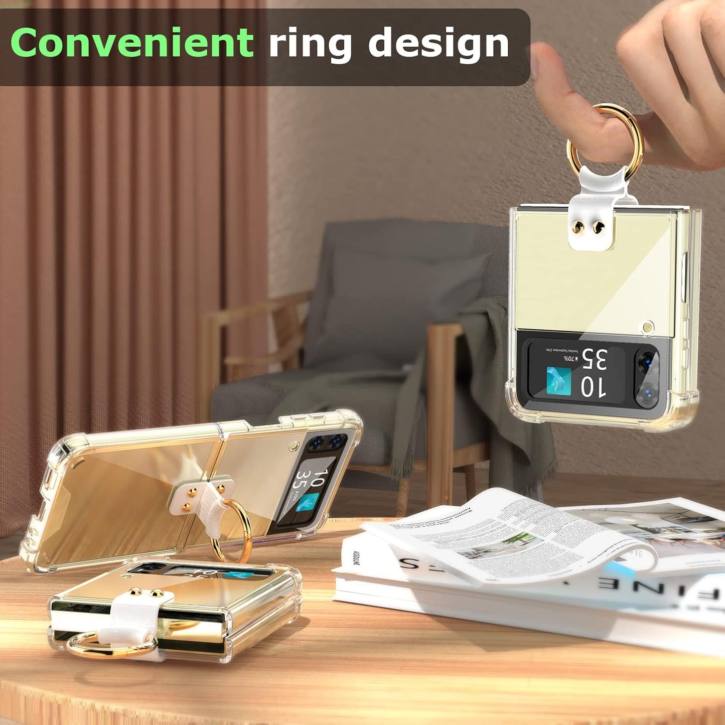 Designed for Samsung Galaxy Z Flip 4 Case Clear with Ring, Anti-Fall Shockproof Protective Phone Cover Case Compatible with Galaxy Z Flip 4 Case 5G 2022 (Clear)