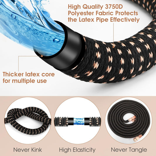 25ft Garden Hose - Expandable Garden Hose Pipe, Flexible Water Hose with 10 Function Spray Gun, No-Kink, Anti-Leakage and Easy to Use Expanding Hose with 3/4", 1/2" Solid Brass Fittings