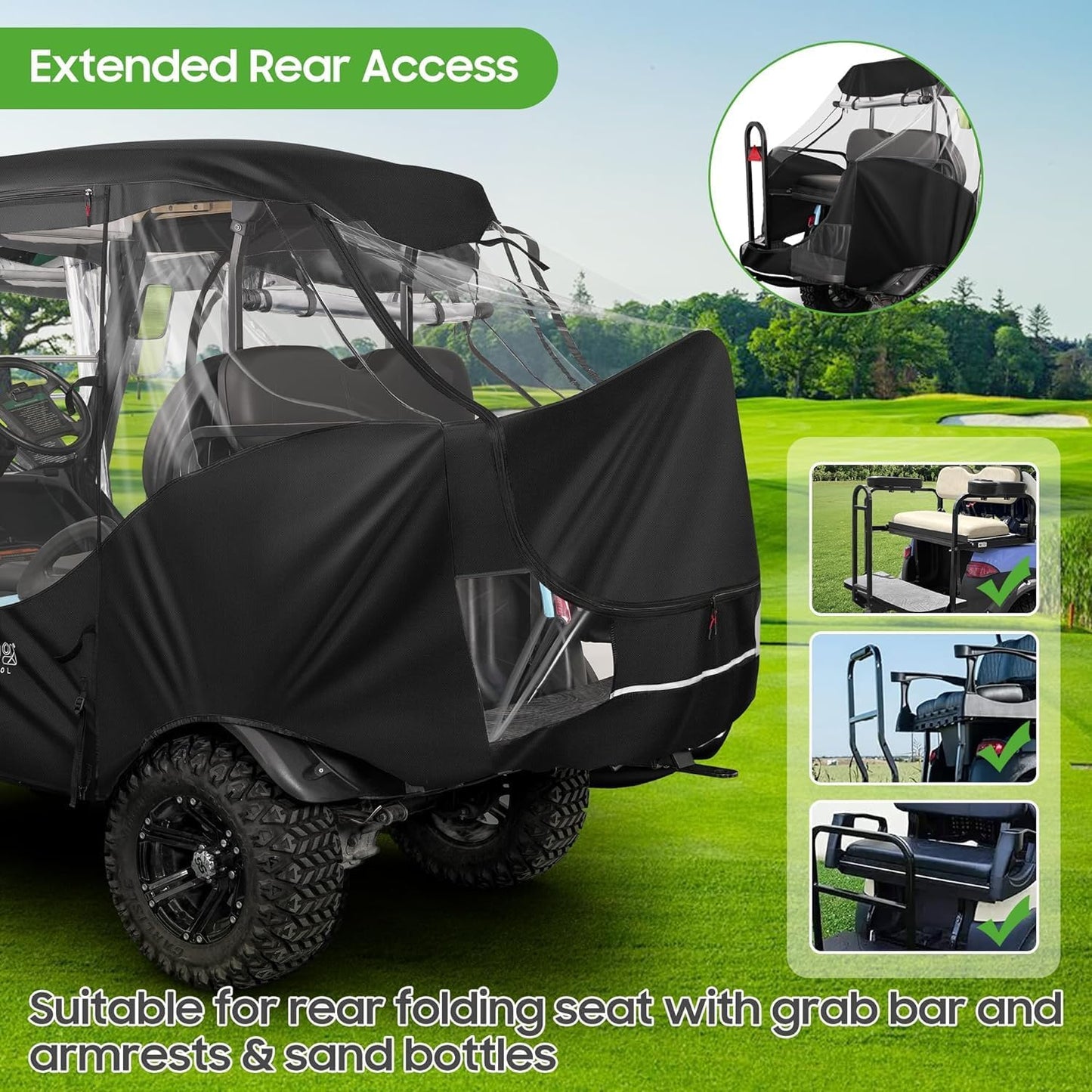 10L0L 4 Passenger Golf Cart Driving Enclosure for Club Car Precedent Golf Buggy with Short Roof Up to 57", 4-Sided Clear Window 420D Rain Cover All Weather Windproof Waterproof