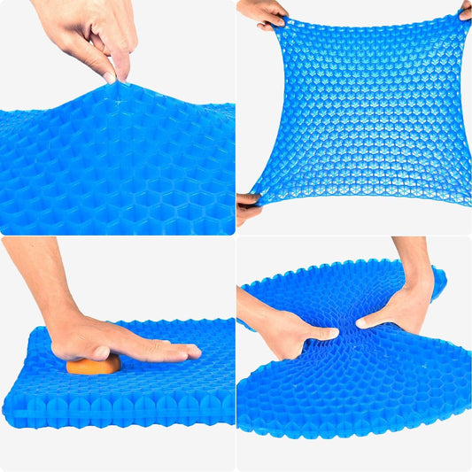 2022 NewLarge Gel Seat Cushion, Honeycomb Design Double Thick Gel Cushion with Relieving Back coccyx Pain Pressure, for Car Office Home Wheelchair&Chair