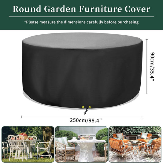 Funshot Round Garden Furniture Covers Waterproof, Garden Table Cover Round 420D Oxford Fabric Outdoor Circular Patio Set Cover, Garden Furniture Set Covers,Windproof, Anti-UV, Ã 163x70cm, Black