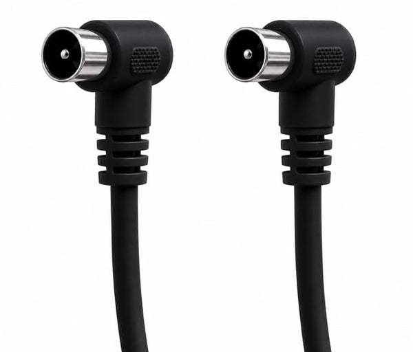 electrosmart 1.5m Black Male Coax Plug to Male Coax Plug TV Aerial Cable with 90 Degree Right Angled Connector - Length: 1.5m