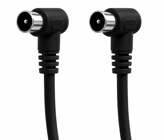 electrosmart 1.5m Black Male Coax Plug to Male Coax Plug TV Aerial Cable with 90 Degree Right Angled Connector - Length: 1.5m