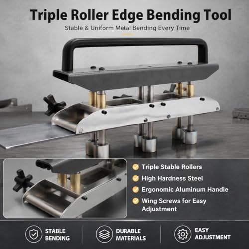 Sheet Metal Bender, 3 Station Edge Roller Bender, Roofing Sheet Metal Bending Tool for 0-90 Degree Angle 130Mm Bending Metal Roofing for Metal Roofing