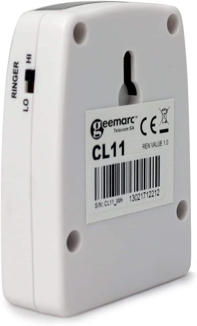 Geemarc CL11 - Telephone Ringer Amplifier with Bright Flashing Light - Works with Landline Phones - Wall Mountable - Ideal for Noisy Environments and Hearing Impaired People, White
