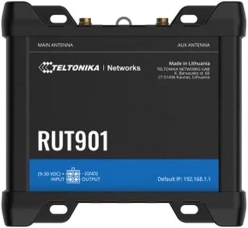 Teltonika RUT901 Industrial 4G Cat 4, 3G, 2G Router, Dual SIM, WiFi, 10/100 Ethernet, 4 ports, Advanced VPN, Versatile Solution for IoT, M2M, and Remote Monitoring
