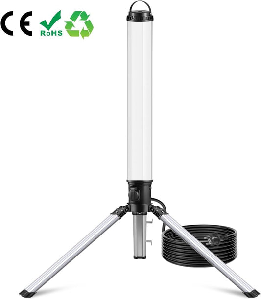 150W LED Tripod Work Light, 360° 16500 Lumen Tower Site Light with 4000K Warm White, 2 Meter Cable, Mains Powered for Construction, Workshop, Garage, Basement, Shed