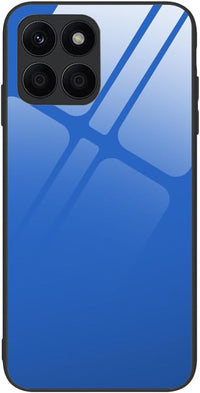 Case Cover for Honor X6a, Pure Colour Tempered Glass Back Case + Protective TPU Case for Honor X6a Cover (Light Blue 2)