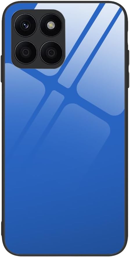 Case Cover for Honor X6a, Pure Colour Tempered Glass Back Case + Protective TPU Case for Honor X6a Cover (Light Blue 2)