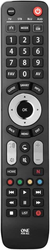 One For All Evolve 4 Universal Remote Control - Operates 4 devices (TV Freeview Blu-ray and Audio) - Works with all brands - Black -URC7145