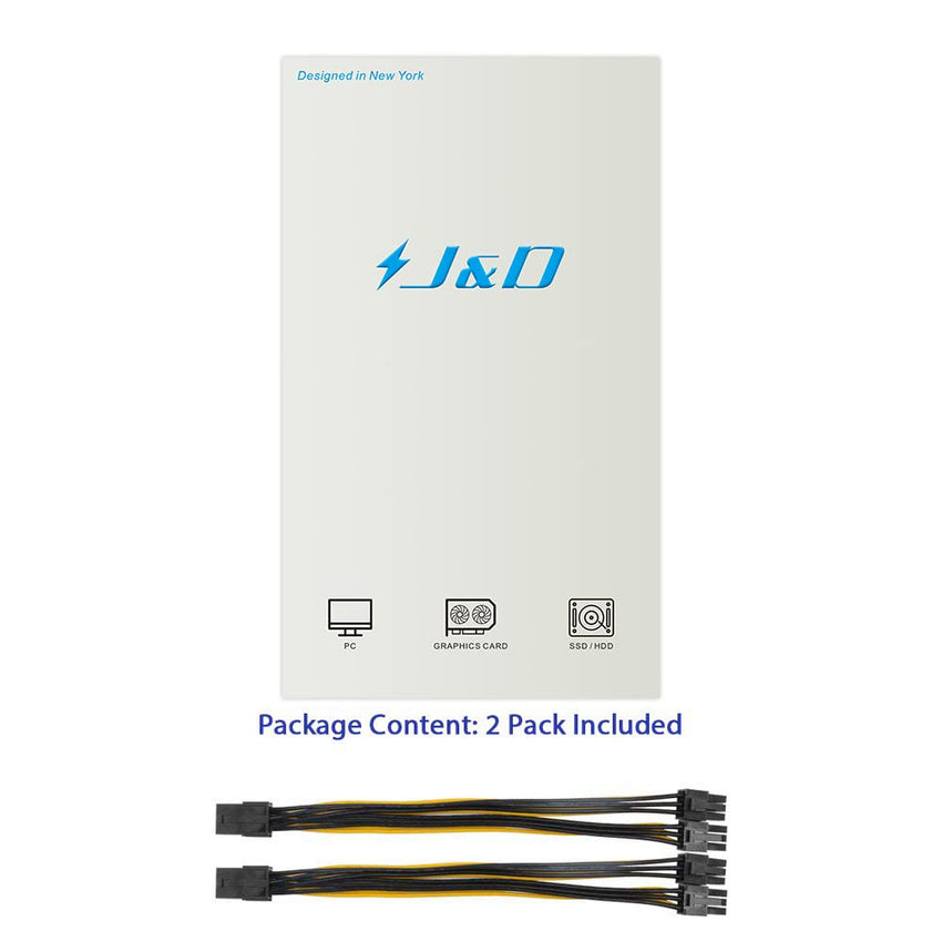 J&D [2-Pack] 6 Pin Female to Dual 6 Pin Male PCI Express (PCIe) Graphic Video Card Power Splitter Cable, 20cm