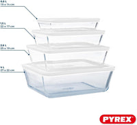PyrexÂ® Cook & Freeze Set of 4 Glass Dishes with Airtight Lids (0.8 L, 1.5 L, 2.6 L, 4 L) - Special Freezing - BPA Free