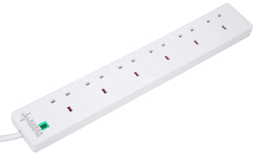 PRO ELEC PELB1703 6 Gang Extension Lead with Surge Protection White, 5m