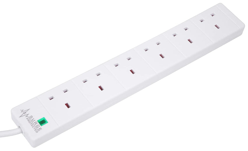 PRO ELEC PELB1703 6 Gang Extension Lead with Surge Protection White, 5m