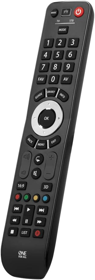 One For All Evolve 2 Universal Remote Control - Operates 2 devices (Cable, DTT, IPTV, Sat, TNT, TV) - Works with all brands - Black -URC7125