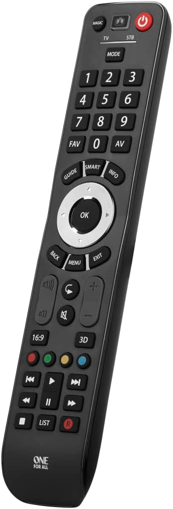 One For All Evolve 2 Universal Remote Control - Operates 2 devices (Cable, DTT, IPTV, Sat, TNT, TV) - Works with all brands - Black -URC7125