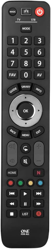 One For All Evolve 2 Universal Remote Control - Operates 2 devices (Cable, DTT, IPTV, Sat, TNT, TV) - Works with all brands - Black -URC7125