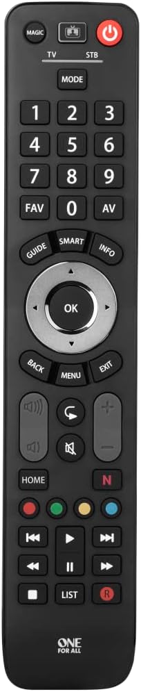 One For All Evolve 2 Universal Remote Control - Operates 2 devices (Cable, DTT, IPTV, Sat, TNT, TV) - Works with all brands - Black -URC7125