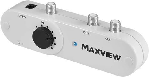 Maxview MXL008 12v or 24v 2 Way TV/FM/DAB Signal Booster with 19dB Variable Gain for Caravans, RV Motorhomes, HGV Trucks, Campervans