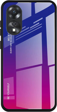 Case BLUE BLACK GRADIENT for Oppo A78 5G, Gradient Tempered Glass Back Case and Shockproof Silicone Tpu Protective Phone Case Cover (Blue/red)