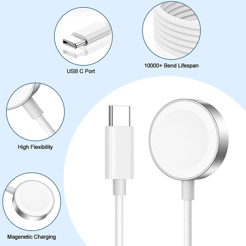 AOOZTO for apple Watch Charger to USB-C [Certified] Fast Wireless Magnetic Portable Compatible with Apple Watch Series 9 8 SE Ultra,Ultra2,38/40/42/44mm(1 m),white (White)