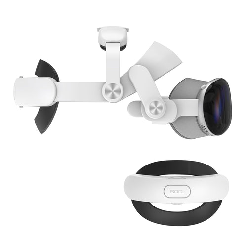 SODI Vision Pro VR Head Strap for Apple Vision Pro, Weight-Balanced Comfort, Pressure-Reducing, One-Button Retractable, Dual Knob Adjustment, Easy Installation, Wider Head Fit (white)