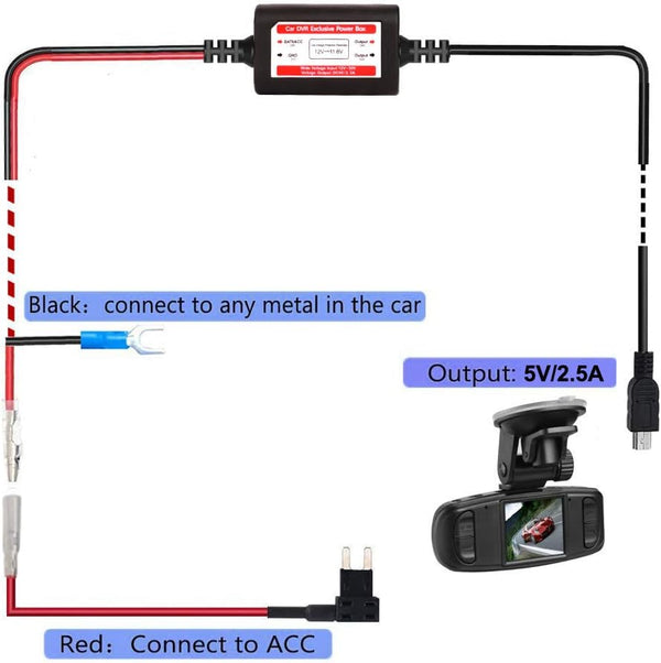 Gebildet Dash Cam Hardwire Kit, Mini/Micro USB Hard Wire Kit for Dashcam, 12V-24V to 5V Car Dash Camera Charger Power Cord, ACU/ACS/ACN Mini/ACZ Micro 2 Fuse, 11.6V Real Battery Drain Protection