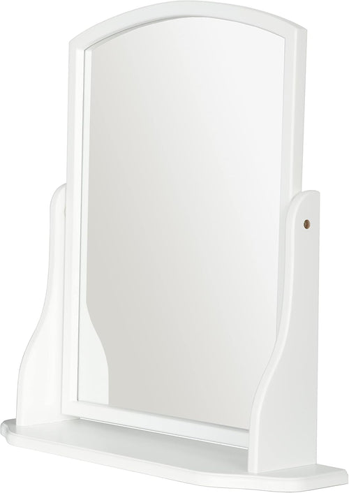 Home Selections Arched Wood Dressing Table Mirror, White, 44x44cm, Wooden Free Standing Tabletop Vanity Mirror