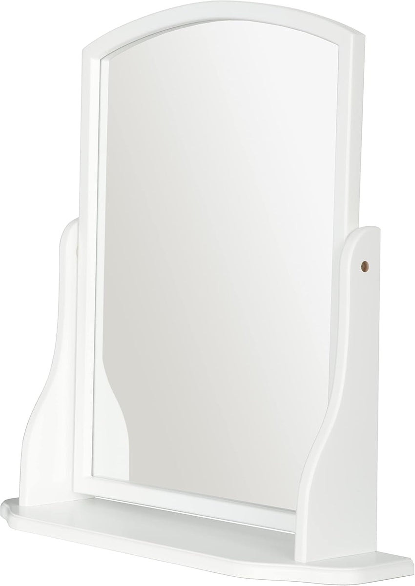 Home Selections Arched Wood Dressing Table Mirror, White, 44x44cm, Wooden Free Standing Tabletop Vanity Mirror
