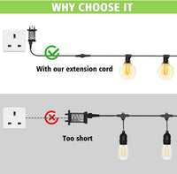 Christmas Lamp Extension Cable, 2 Pin Extension Cable for String Lights, IP44 Waterproof Extension Cable for Globe Lamp, Icicle Lamp, Indoor and Outdoor Light (10M)