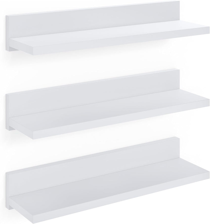 ComfortCove 39cm Floating Wall Shelf Set of 3 White Shelves â Wall Mounted