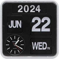 Flip Desk/Wall Calendar Clock Square 24cm Year Month Date Day Display INCL BATTERIES White