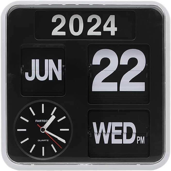 Flip Desk/Wall Calendar Clock Square 24cm Year Month Date Day Display INCL BATTERIES White