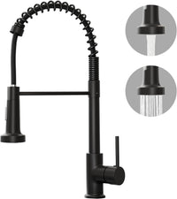 BESy Matte Black Kitchen Sink Tap, 2 Function Kitchen Sink Mixer Taps with Pull Out Spray, Brass High-Arc 360ÃÂ° Swivel Single Handle Spring Rv Kitchen Taps