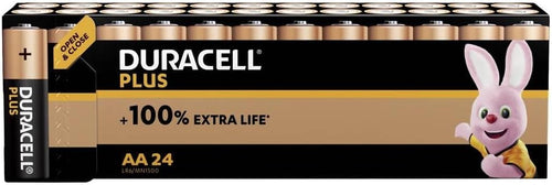DURACELL Plus AA Batteries (24 Pack) - Alkaline Batteries 1.5V - Up to 150% Extra Life with POWER BOOST Actives- Reliability For Everyday Devices - 0% Plastic Packaging - 10-Year Storage - MN1500
