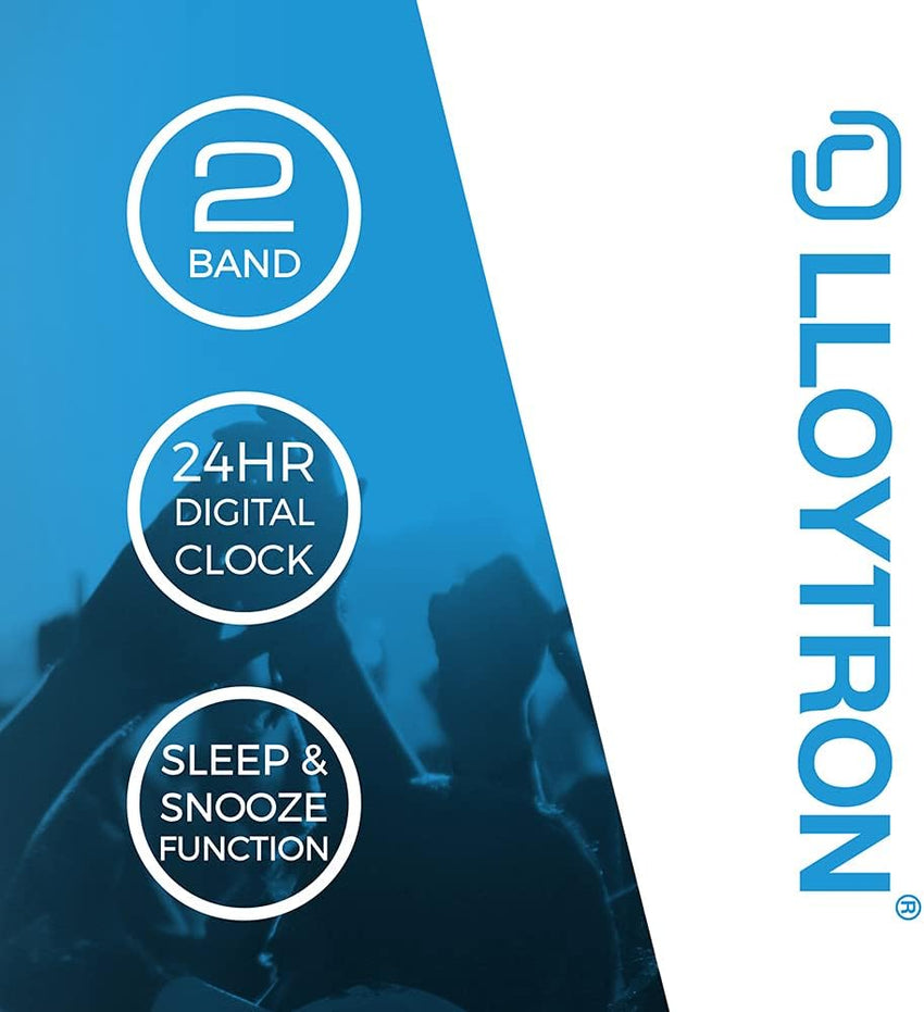 LLOYTRON "Daybreak" Alarm Clock Radio with Buzz Alarm or Radio - Snooze Function - Sleep Timer - Rotary Tuning and Volume Controls - Mains Operated - AM / FM Radio - J2006BK - Black