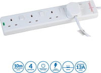 PRO ELEC PELB1942 4 Gang Switched Surge Protected Extension Lead White, 10m