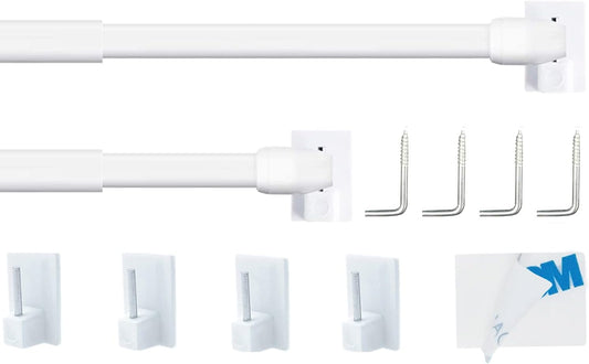2Pcs Net Curtain Rods Extendable, Adjustable Rod, Curtain Rods for Windows, Kitchen with 4PCS Self-adhesive Hooks(30-50CM/11.81-19.69Inch,White)(Please check if the size is suitable before purchasing)