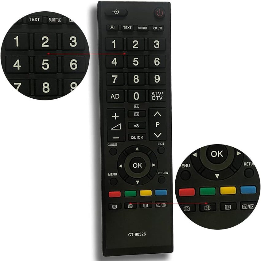 NEW Replacement CT-90326 Remote Control INCL BATTERIES fit for Smart TV 26AV607PG 26AV615DB 32AV607PG 32AV607PR 32AV615DB 32AV605PR 32AV607P 32AV633DB 32AV603PG 32LV655D 32AV603PR