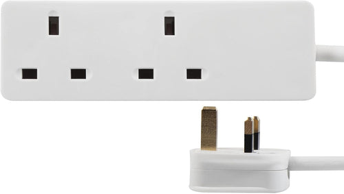 PRO ELEC 2-Gang Extension Lead | 500mm Cable | 13A | UK Plug | White - PELB1403